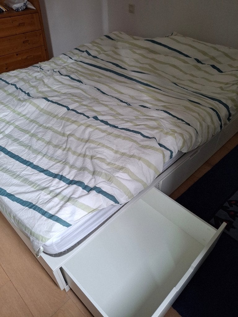 Bed, Ophalen, Wit, Tweepersoons, 140 cm