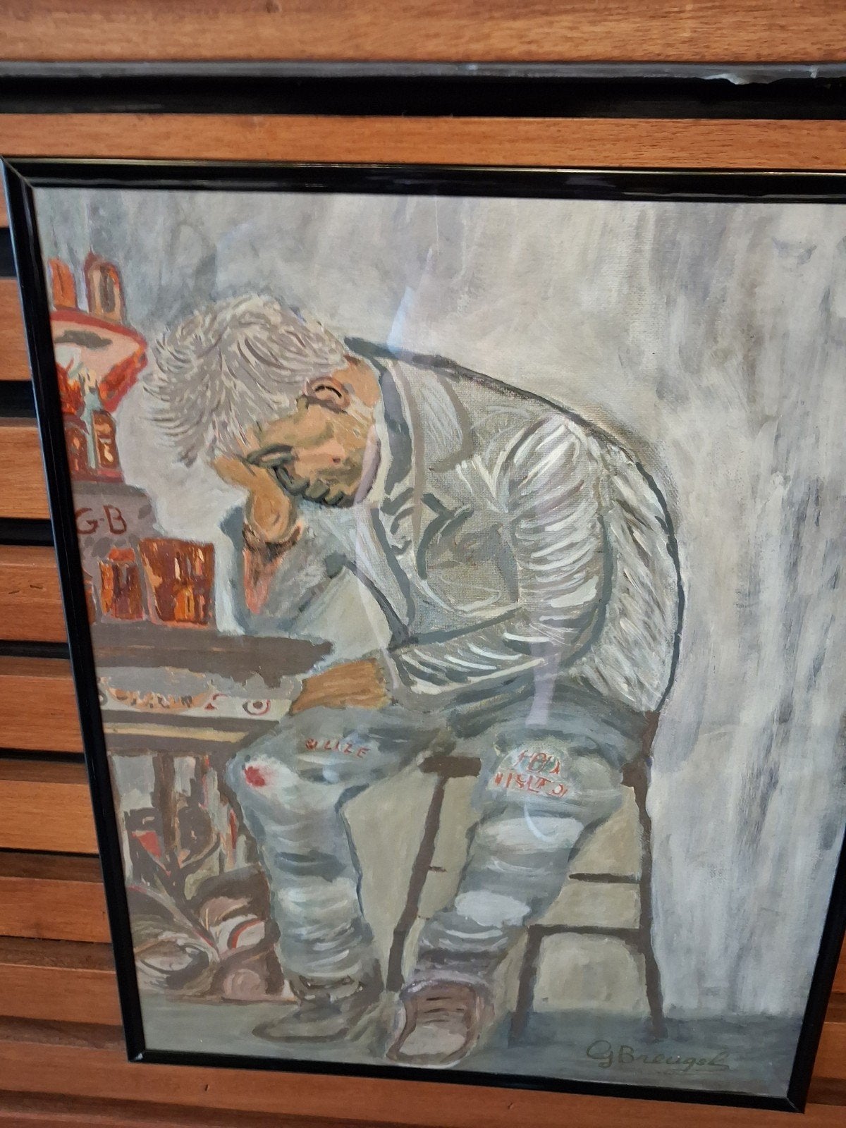 Vijf voor twaalf canvas 40 x50 acryl getekend, Antiek en Kunst, Ophalen