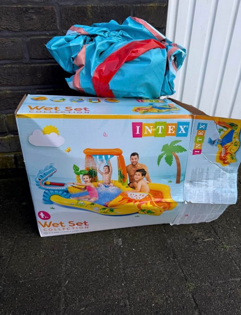 Kinderzwembad intex met glijbaan, Tuin en Terras, Ophalen, Zo goed als nieuw, Opblaaszwembad