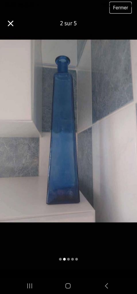 Vase bouteille bleu cobalt, Enlèvement, Bleu, Verre