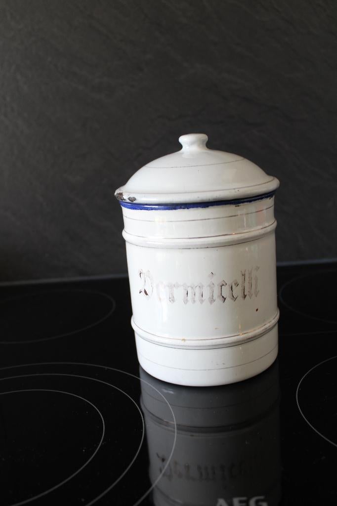 Oude Franse voorraadpot emaille., Antiek en Kunst, Ophalen of Verzenden