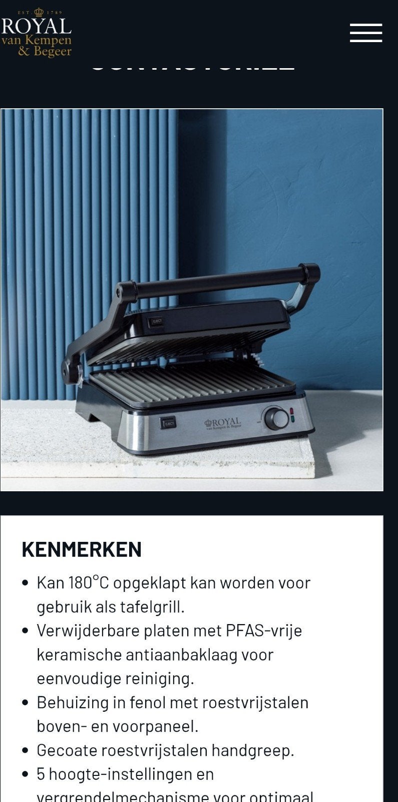 Royal van Kempen en Begeer - contactgrill - nieuw in doos, Elektronische apparatuur, Contactgrills, Ophalen, Vaatmachinebestendige platen