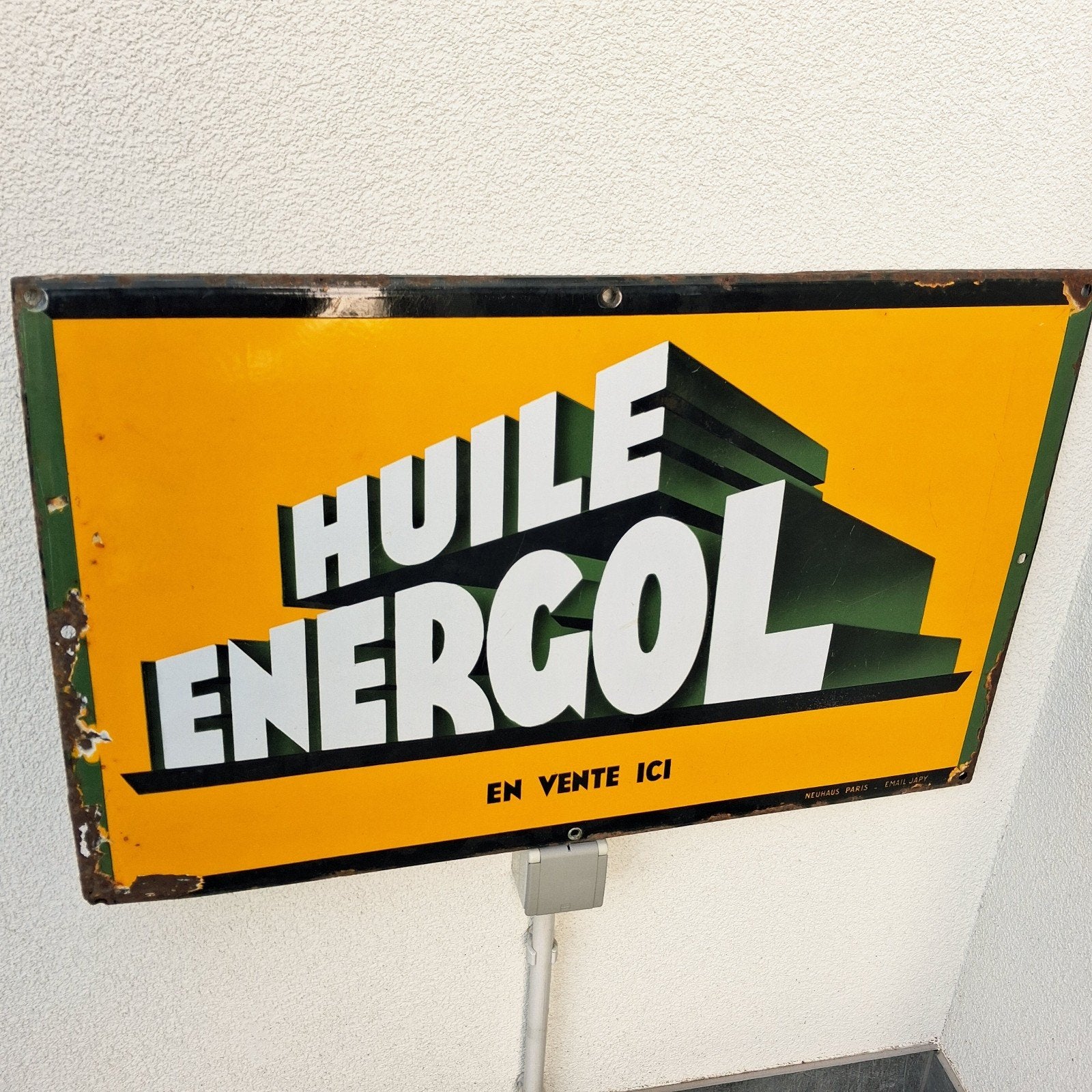 Emaille reclamebord BP ENERGOL Japy Paris, Ophalen of Verzenden, Gebruikt, Reclamebord