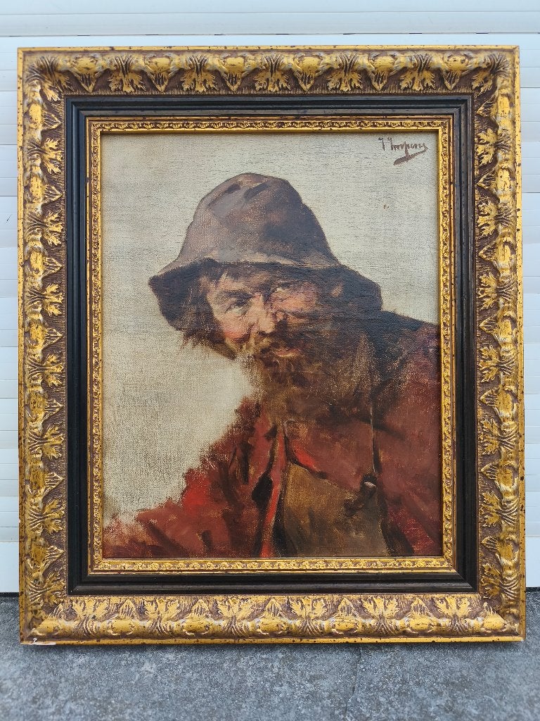Huile sur toile homme signe josse impens, Enlèvement ou Envoi, Toile