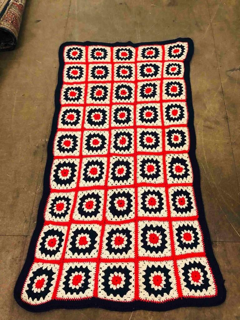Granny woondeken in rood-wit-blauw 187/105 cm, Ophalen of Verzenden, Gebruikt