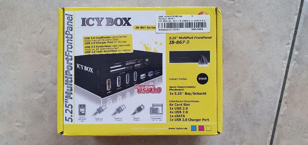 ICY BOX 5.25" Frontpanel: USB 3.0,USB 2.0,eSATA & Cardreader, Informatique & Logiciels, Ordinateurs Vintage, Enlèvement ou Envoi