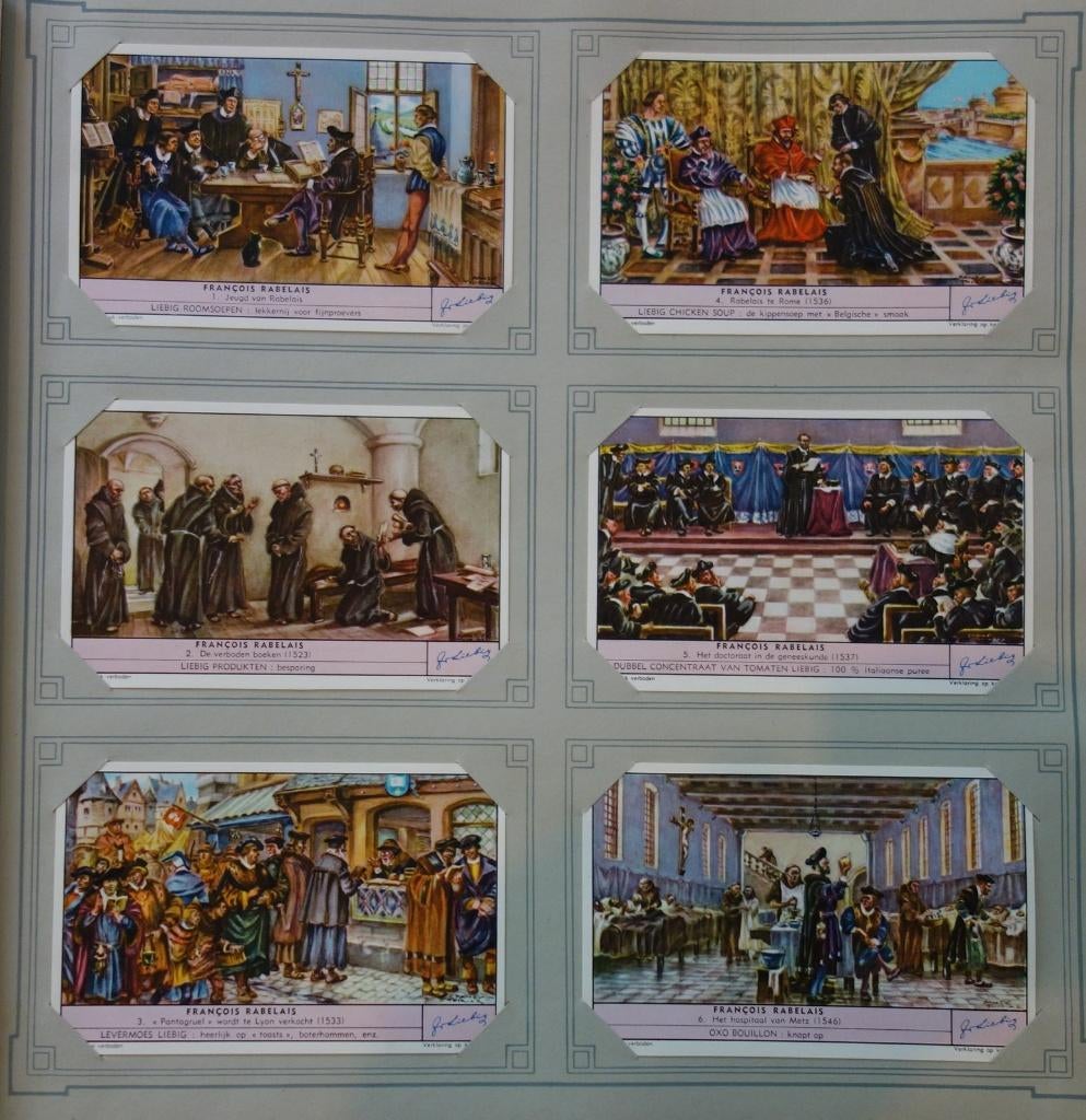 Set Liebig Prenten François Rabelais (1954)., Verzamelen, Ophalen of Verzenden, Zo goed als nieuw, 1940 tot 1960, Prent