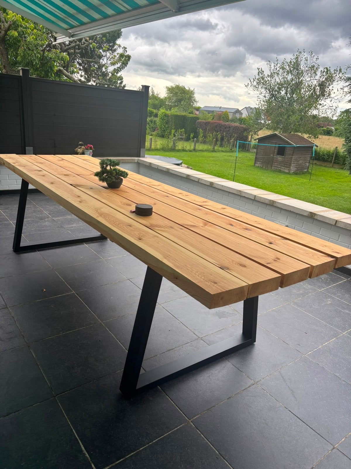 Table en sapin pieds en acier noir 3m x 1m, Enlèvement, Neuf