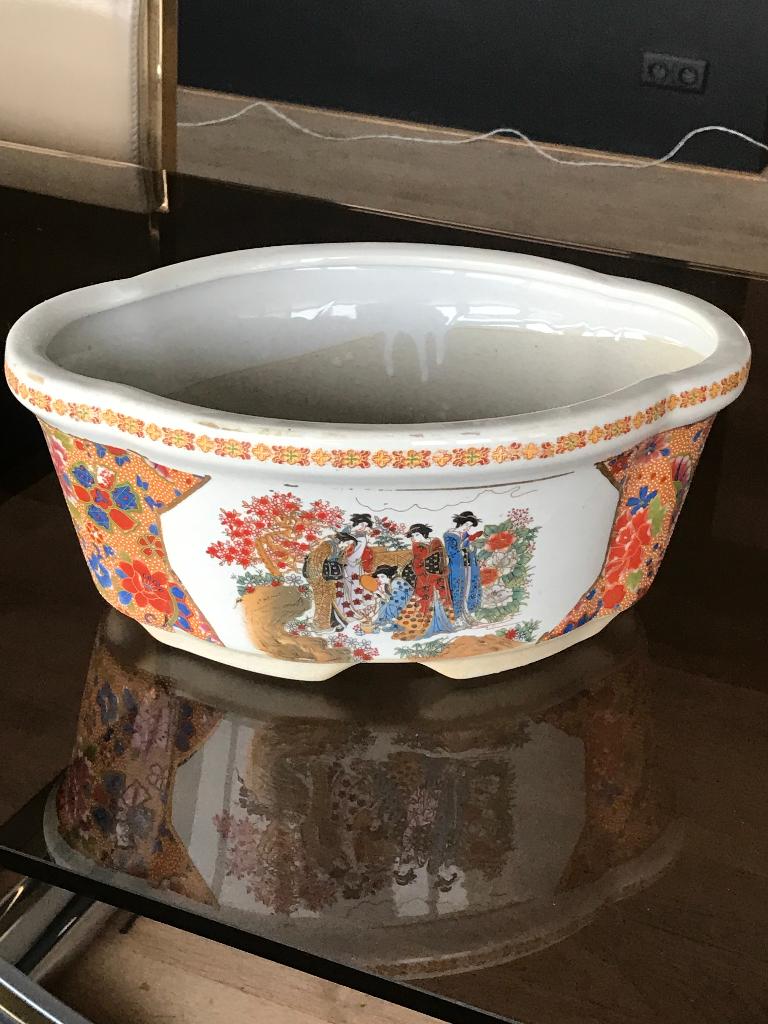 Vintage Oosterse bloempot van porselein, Tuin en Terras, Ophalen, Overige materialen, Gebruikt, Balkon