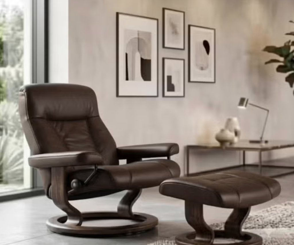 stressless relax met voetbankje, Ophalen, Gebruikt, Hout