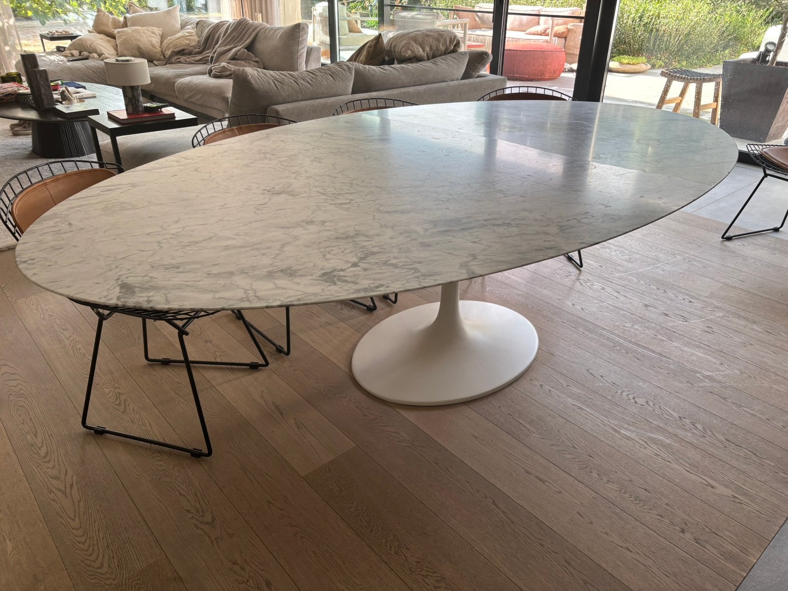 Eettafel stijl knoll 137x244cm marmer gebroken, Huis en Inrichting, Ophalen, Gebruikt, Vijf personen of meer, Ovaal
