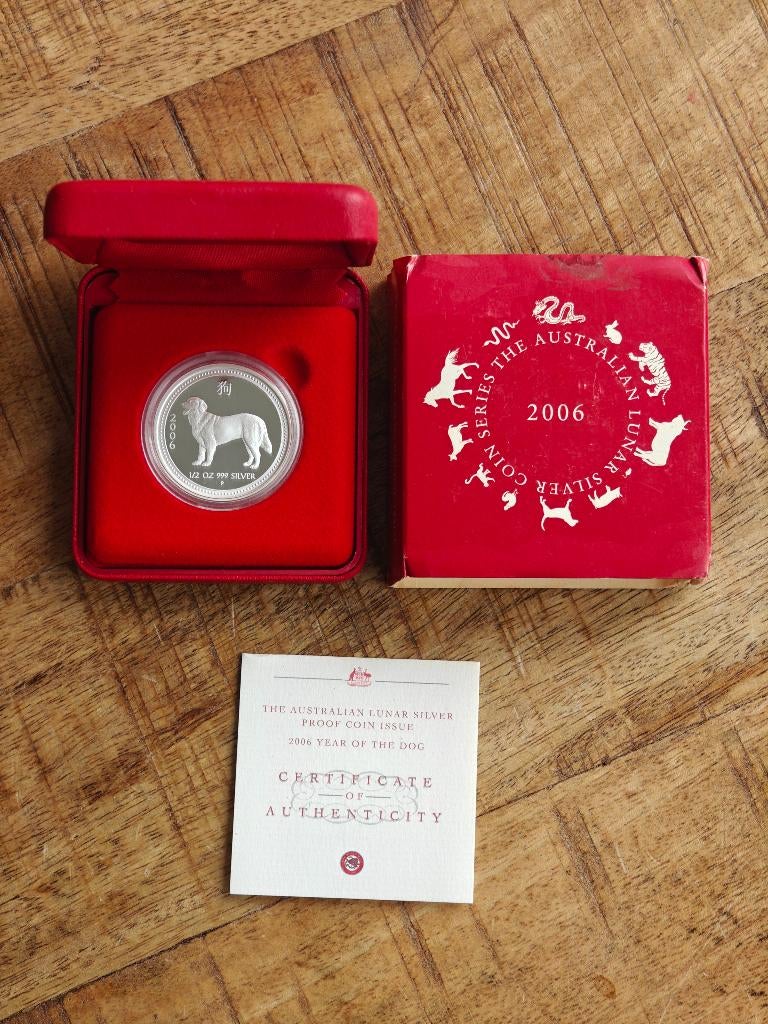 2006 lunar serie 1 year of the dog 1/2 oz proof, Ophalen of Verzenden, Zilver