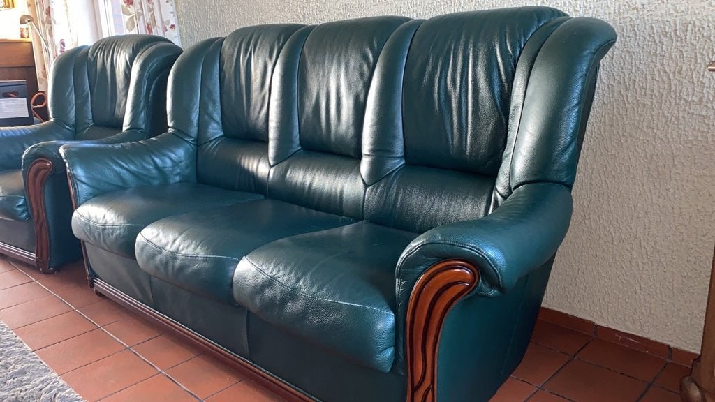 Mooie lederen salon, Huis en Inrichting, Ophalen, Gebruikt, Leer, Klassiek