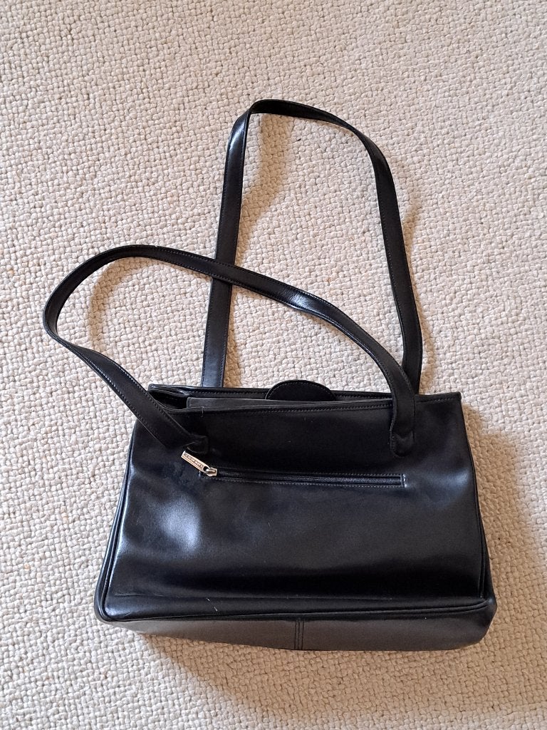 Zwarte (lederen?) handtas 'Lancaster', Ophalen of Verzenden, Zo goed als nieuw, Zwart, Handtas