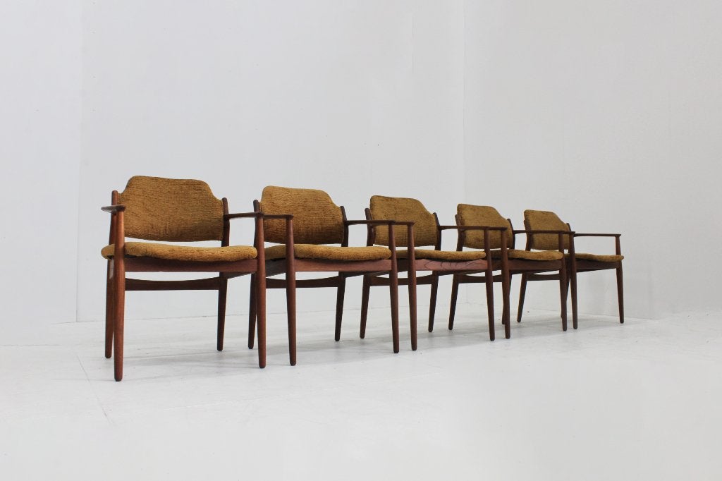 Set Vintage Deense teakhouten stoelen Arne Vodder Sibast, Overige kleuren, Ophalen of Verzenden, Zo goed als nieuw, Vijf, Zes of meer stoelen