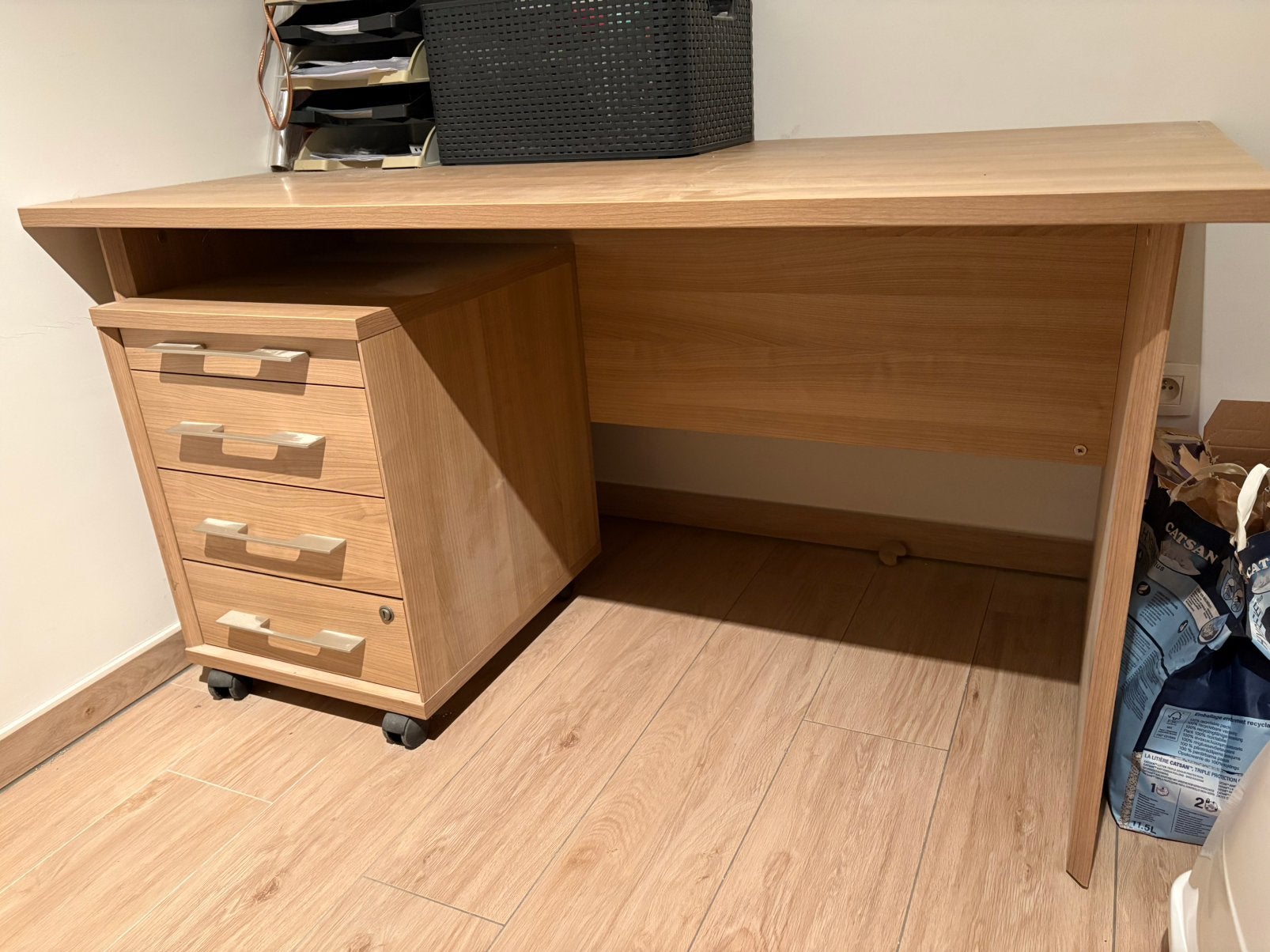 Bureau + kasten, Ophalen, Gebruikt, Bruin, Hout