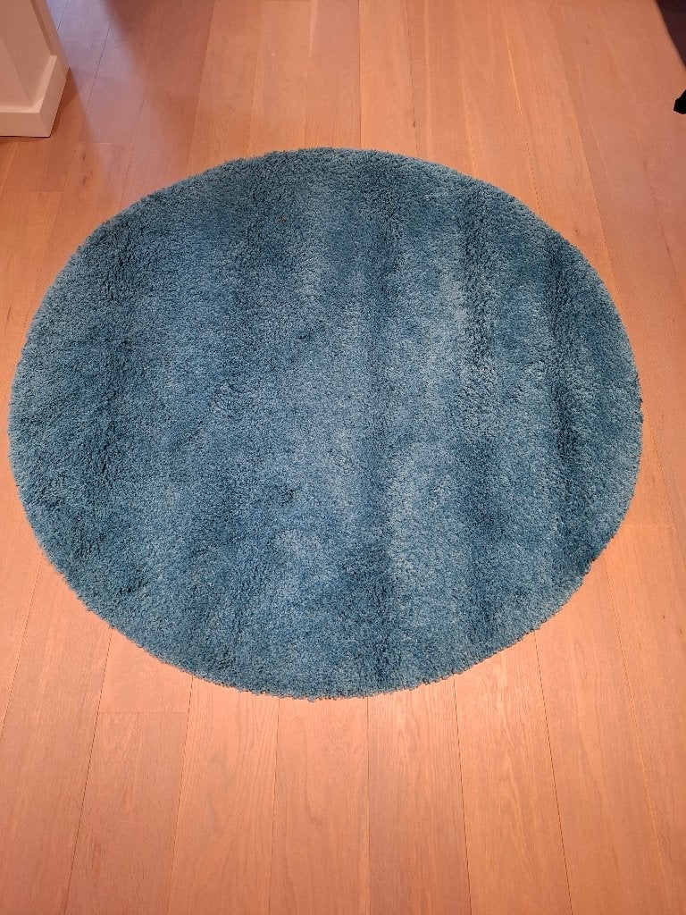 Tapis rond IKEA ADUM 130 cm en vert pomme/bleu mer, 100 à 150 cm, Rond, Comme neuf, 100 à 150 cm