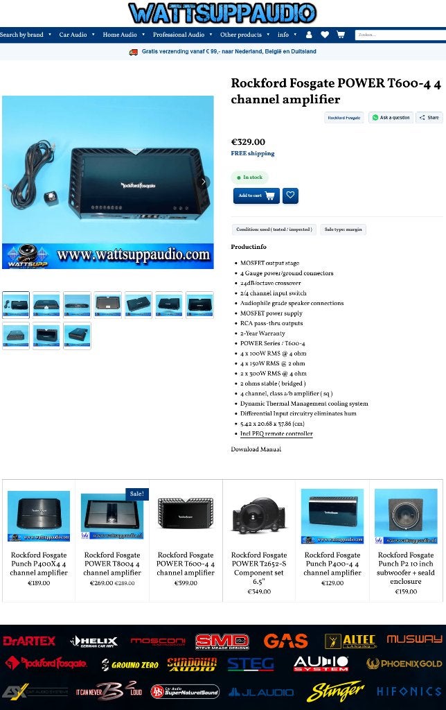 Rockford Fosgate POWER T600-4 4 kanaals versterker, Auto diversen, Ophalen of Verzenden, Gebruikt
