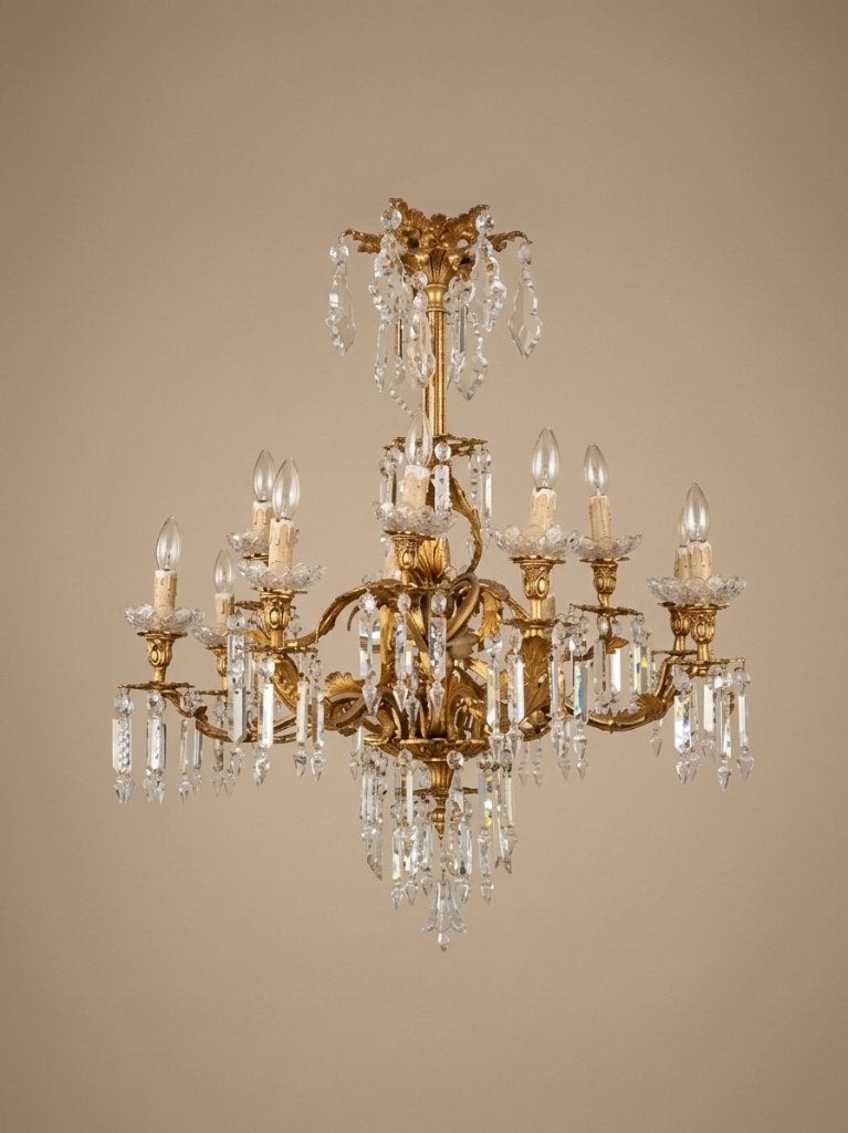Grand lustre vintage style Louis XV en bronze et Christal, Enlèvement