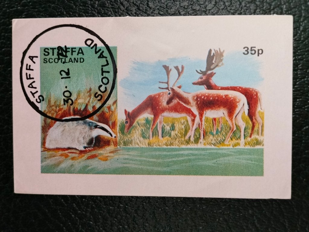 Staffa 1972 - animaux sauvages, cerfs, blaireaux (bloc), Timbres & Monnaies, Timbres | Europe | Royaume-Uni, Envoi, Affranchi
