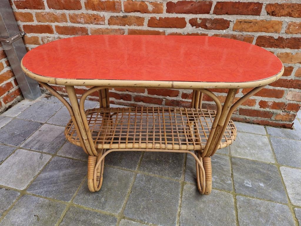 Vintage Bamboe rotan salontafel, Antiek en Kunst, Ophalen