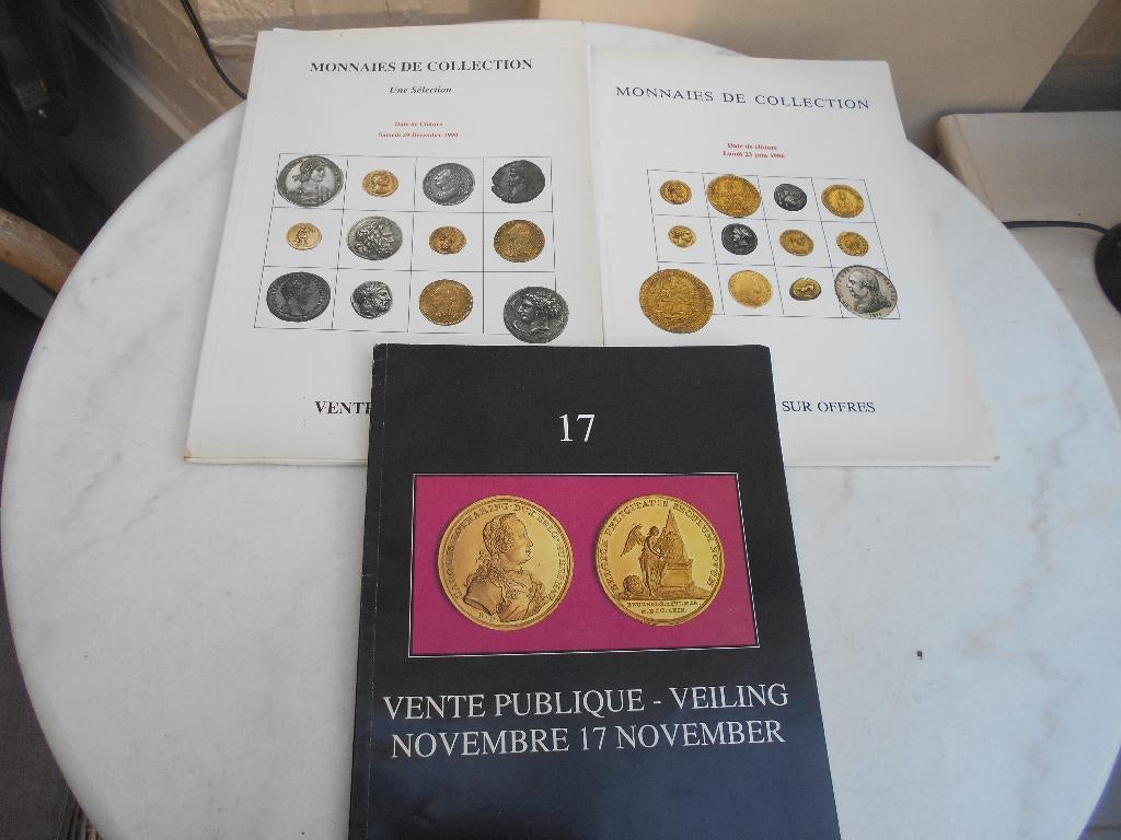 lot de 3 anciens catalogues de vente monnaies anciennes, Livres, Enlèvement ou Envoi, Utilisé