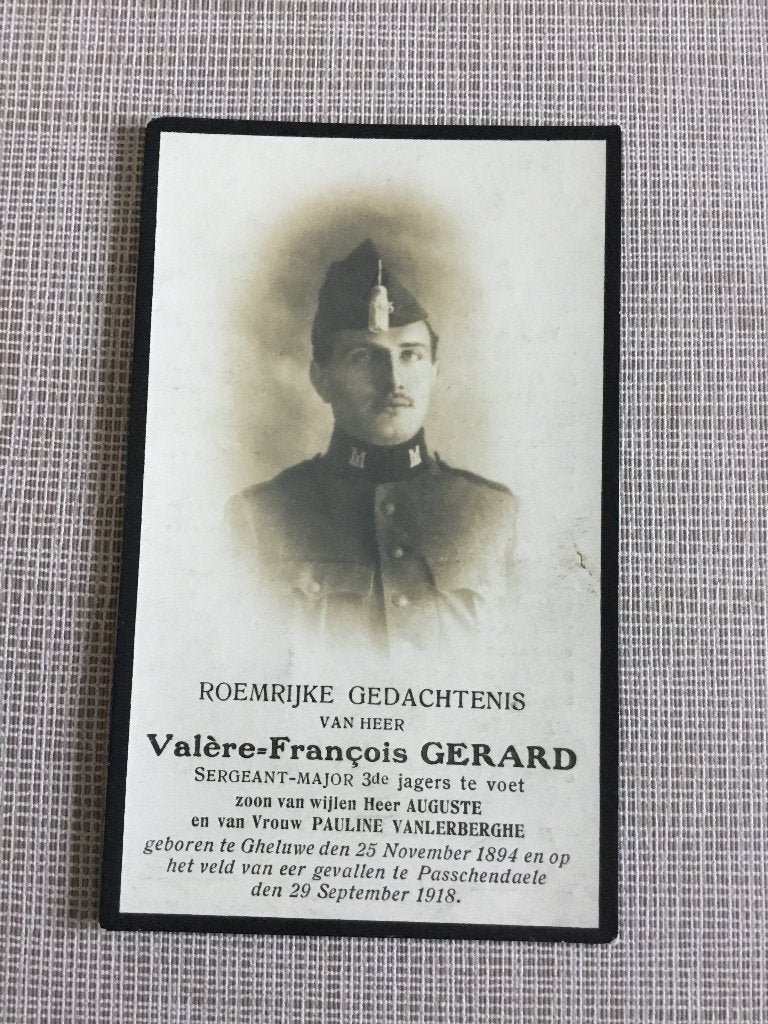 Soldaat V.Gerard Geluwe gesneuveld Passendale 1918, Verzenden, Bidprentje