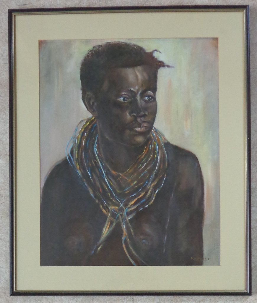 M. DE MEESTER / AFRIKAANSE VROUW / OLIEVERF / 77x65cm KADER, Portrait ou Personnes, Peinture à l'huile, Panneau, Œuvre originale
