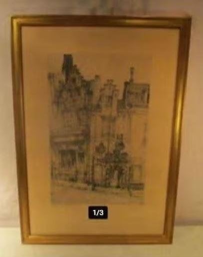 Mooi Oude Ets 'Estrille Bruxelles' - Naeyaert - 61x43, Ets, Stadsgezicht, Ophalen of Verzenden, Genummerd