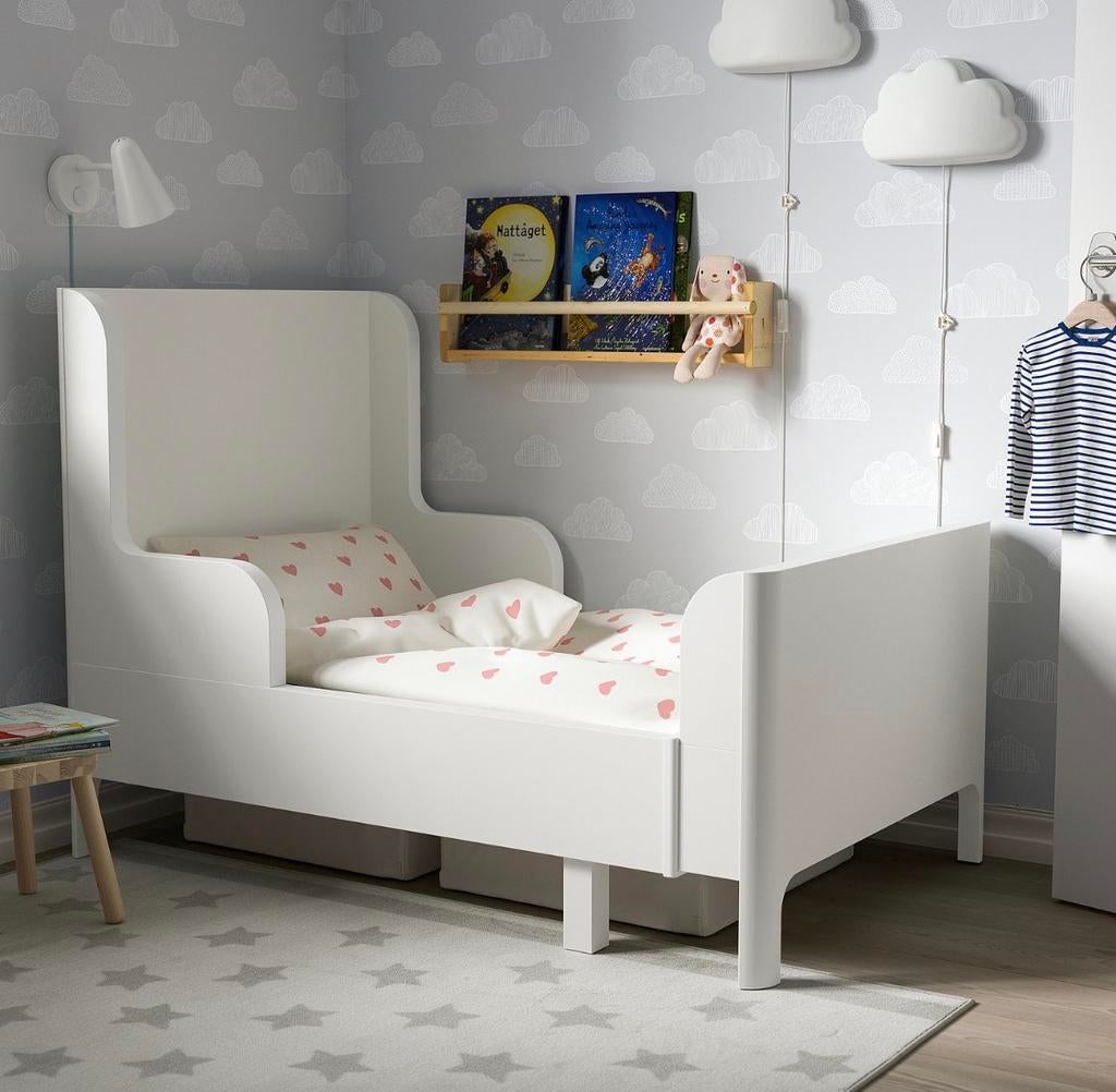 IKEA BUSUNGE Meegroeibed (Wit) – Kinderbed, Ophalen, Zo goed als nieuw, Lattenbodem