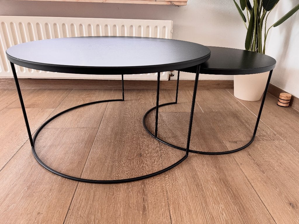 Set van 2 ronde zwarte salontafels – metaal – Ø80 & Ø60 cm, Ophalen, Rond, Zo goed als nieuw, Metaal