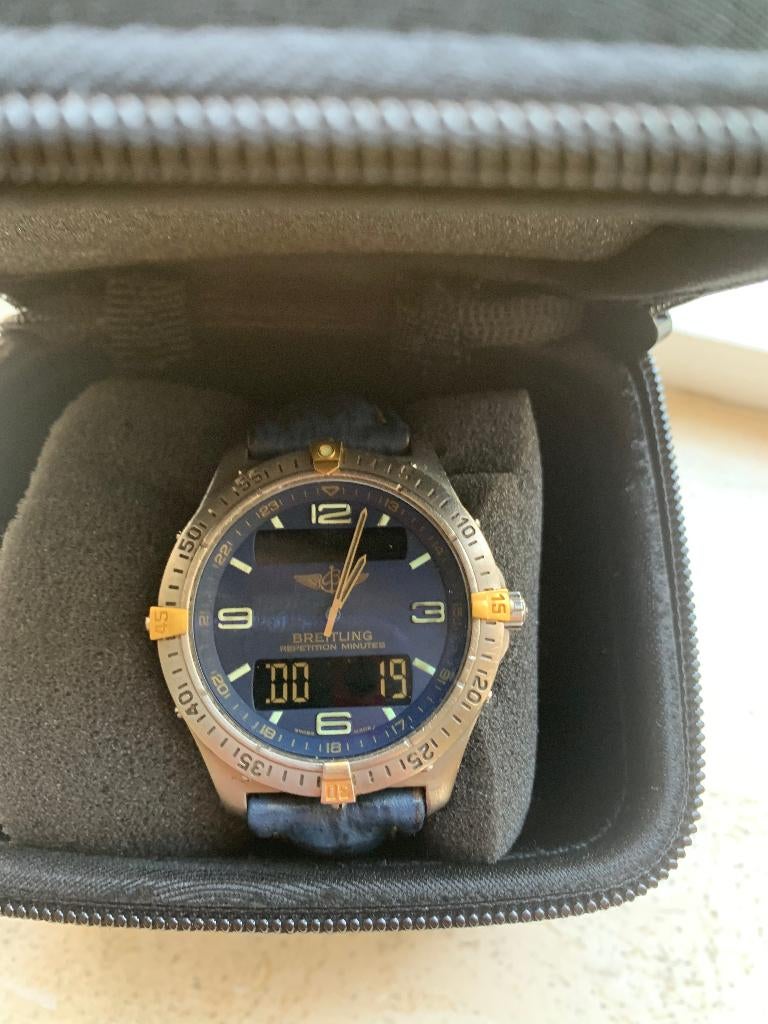 BREITLING AEROSPACE TITANIUM MET GOUD PERFECTE STAAT, Montre-bracelet, Breitling, Cuir, Comme neuf