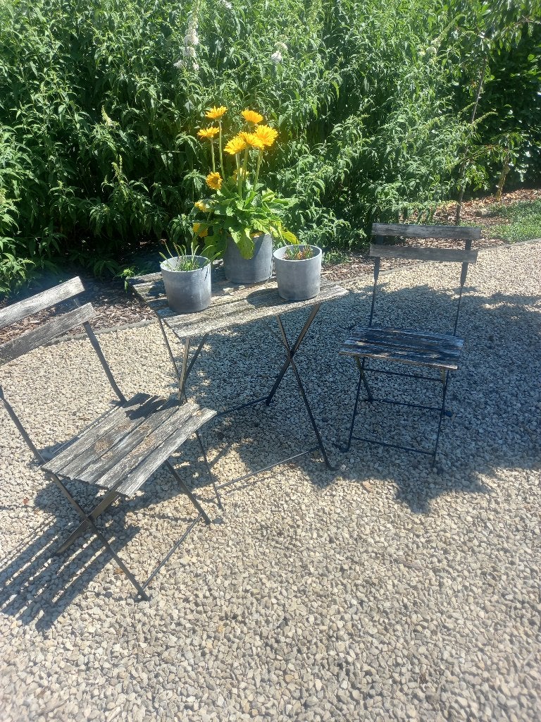 Bistro tafeltje met stoelen, Ophalen, Gebruikt, Rond, Teakhout