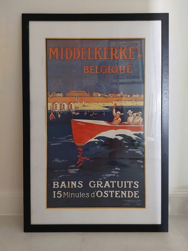 Retro poster Middelkerke, Verzamelen, Ophalen, Rechthoekig Staand, Met lijst, Deurposter of groter