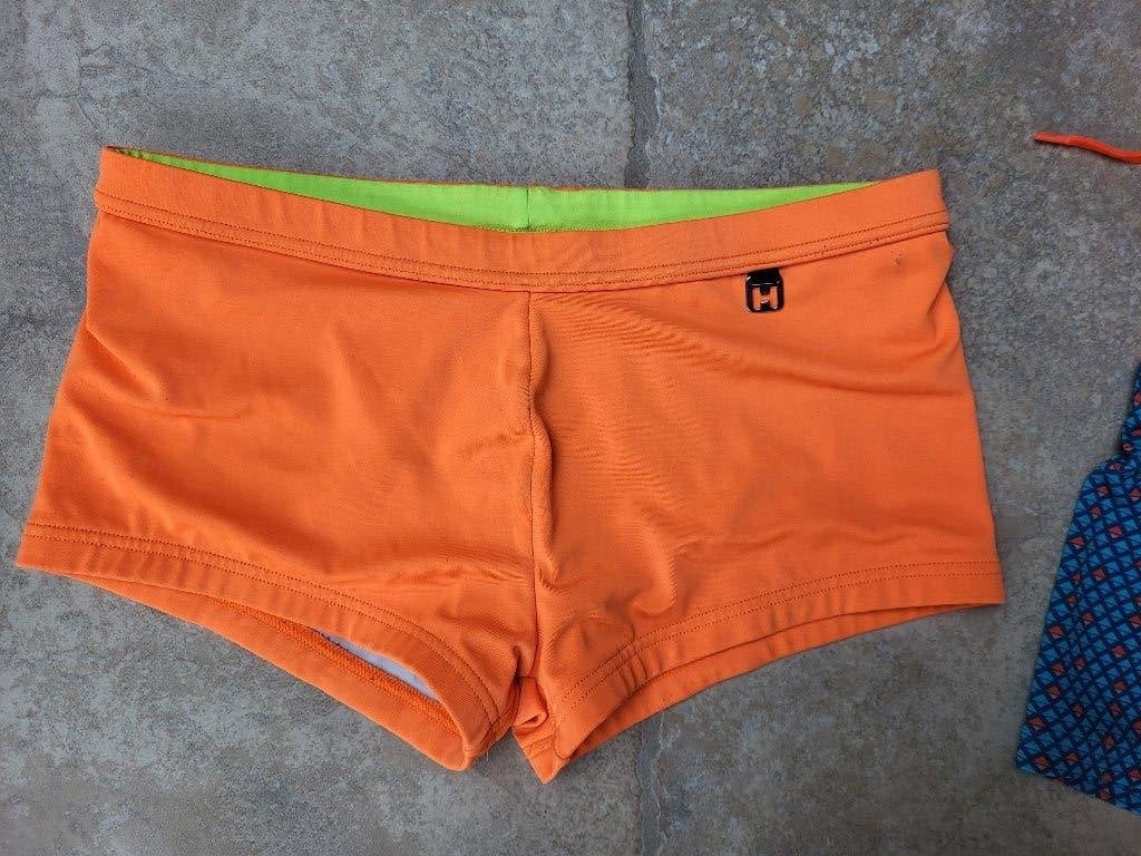 Zwembroek mt smal (zie foto's), Ophalen of Verzenden, Maat 46 (S) of kleiner, Oranje, Zwemshort