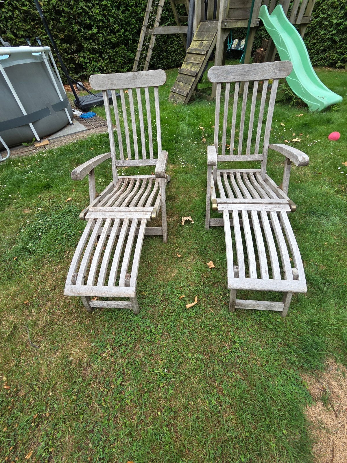 2 originele ligstoelen in teak - mooie en goede staat, Tuin en Terras, Ophalen, Hout