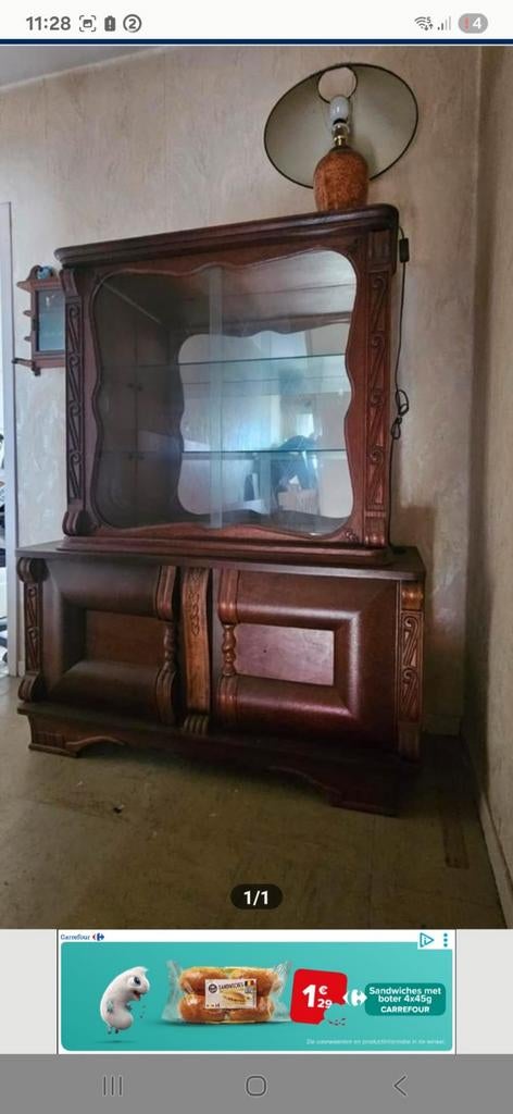 Gratis gratis retro deftige vitrinekast met schuifglas, Huis en Inrichting, Ophalen