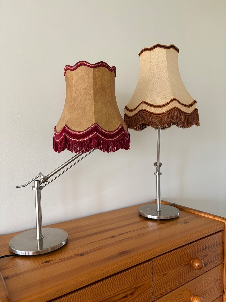 Paire de lampe de table en acier brossé, 48 cm, Avec abat-jour, Enlèvement, Métal