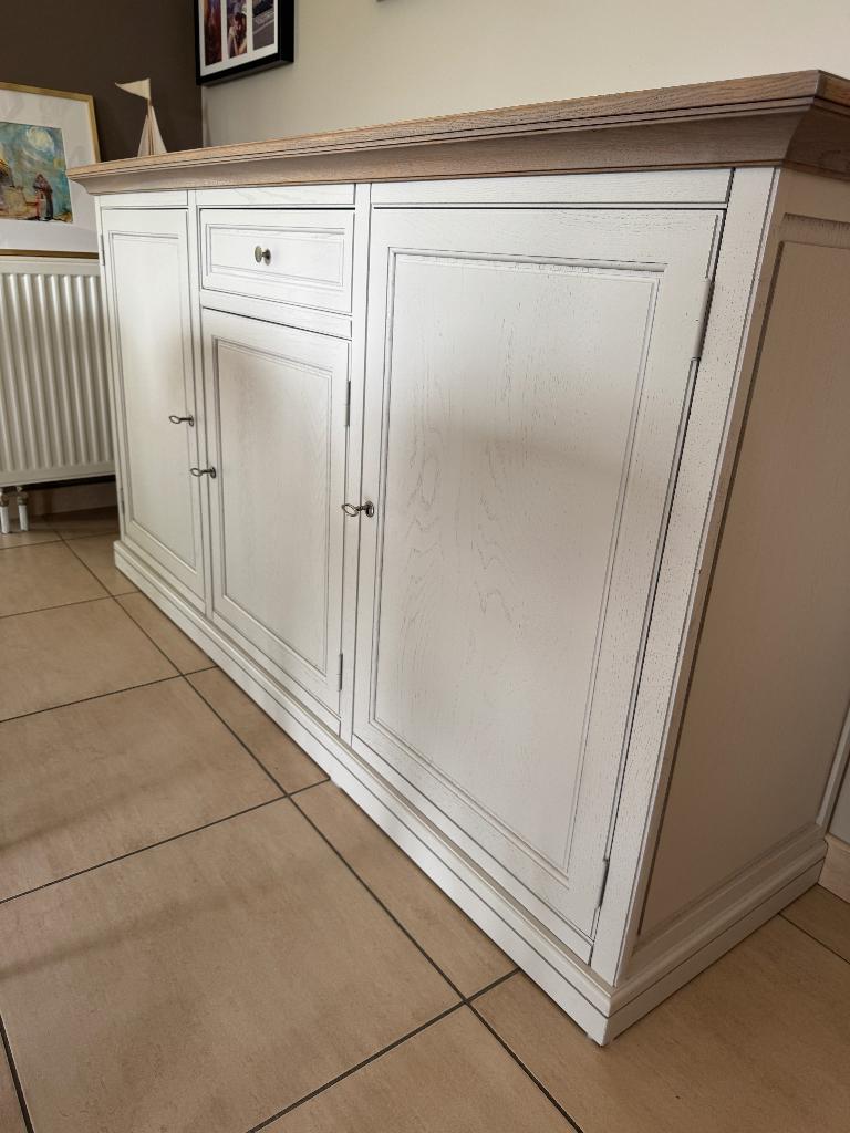 Chique groot buffet in gebroken wit en natuurlijk hout, Huis en Inrichting, Ophalen, 150 tot 200 cm, Eikenhout, Zo goed als nieuw