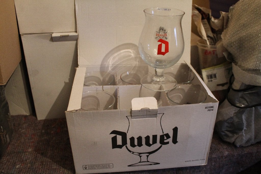 Doos van 6 Duvel glazen, Ophalen of Verzenden, Nieuw, Bierglas