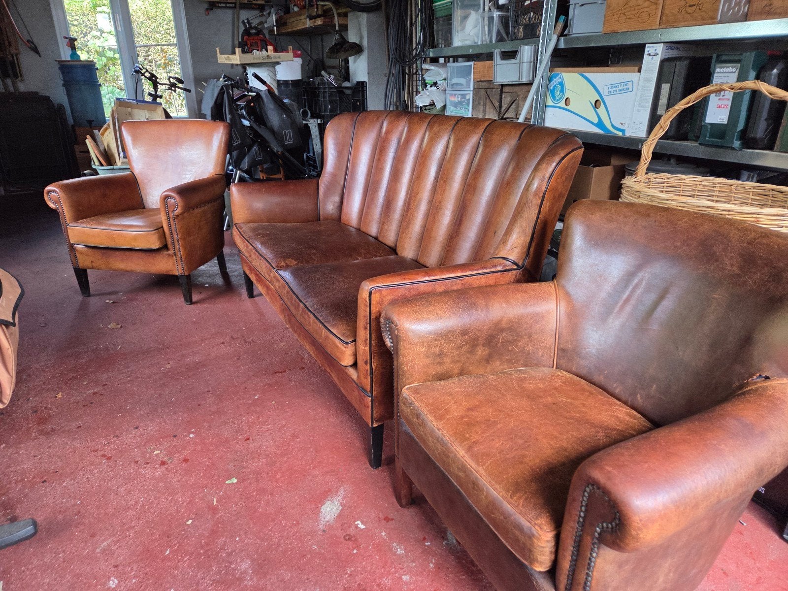 lederen zetels, Huis en Inrichting, Ophalen, Gebruikt, Leer, Klassieke Art Deco clubstijl