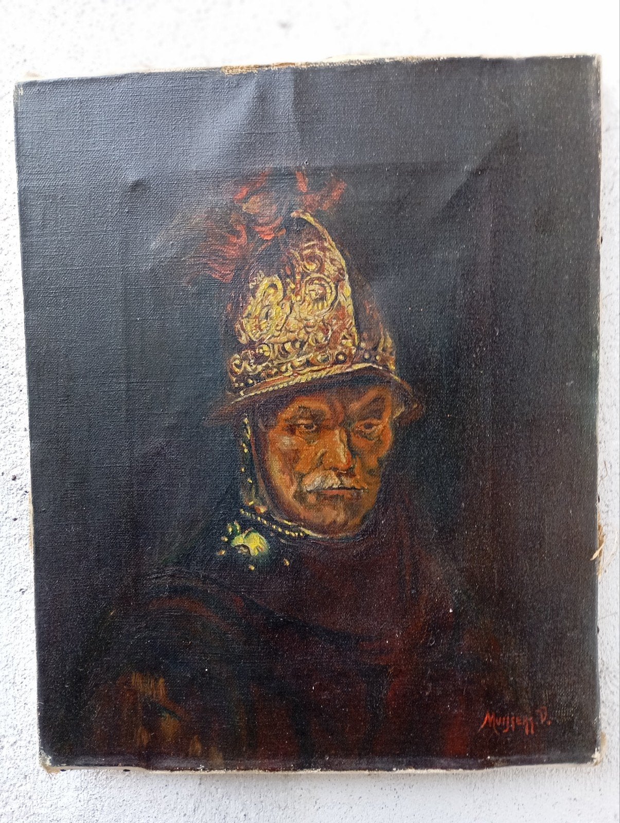 Vintage schilderij naar “De Man met de Gouden Helm”, Ophalen of Verzenden
