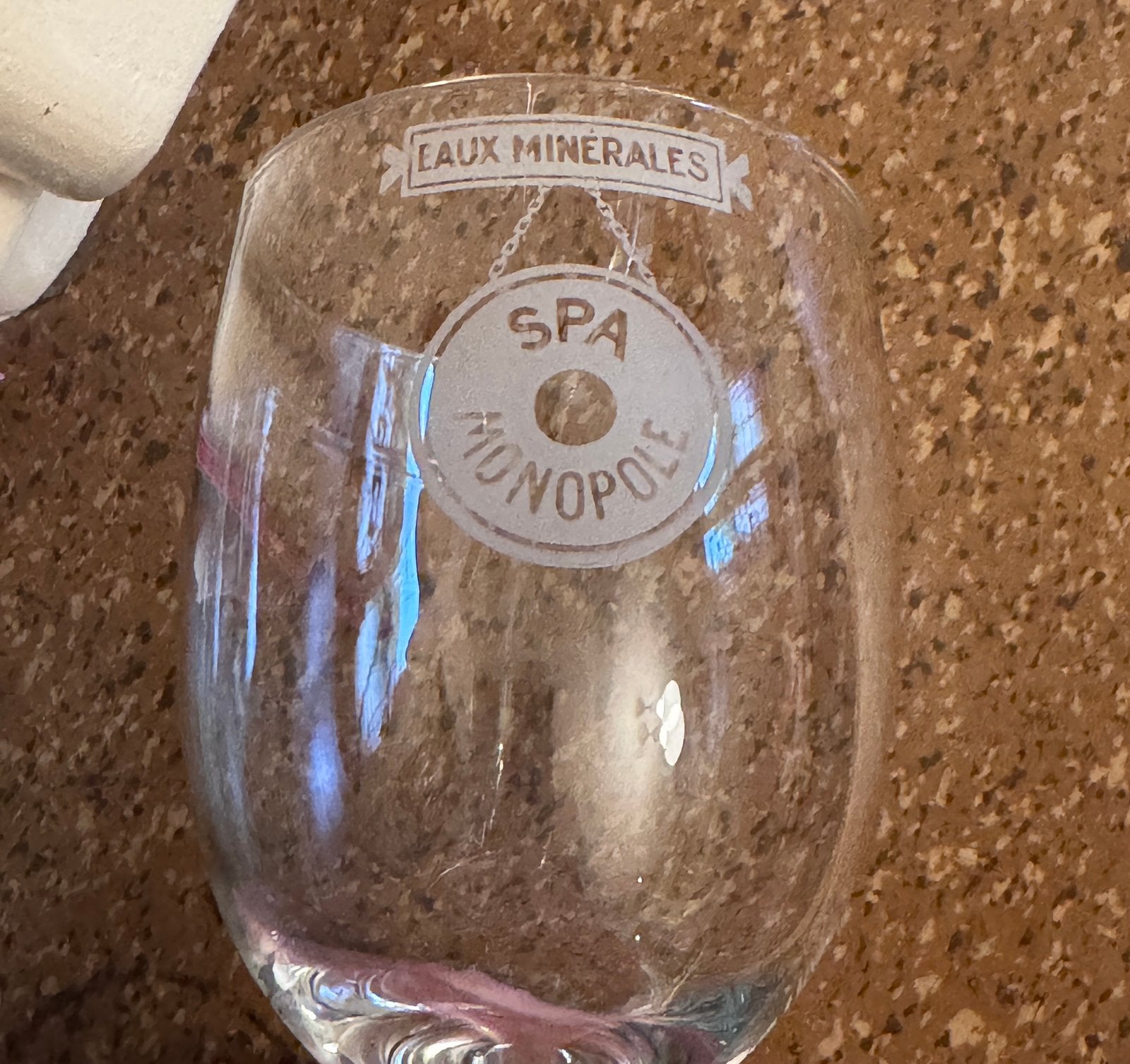 8x oud antiek water glas Spa geëtst logo vintage jaren 30, Ophalen