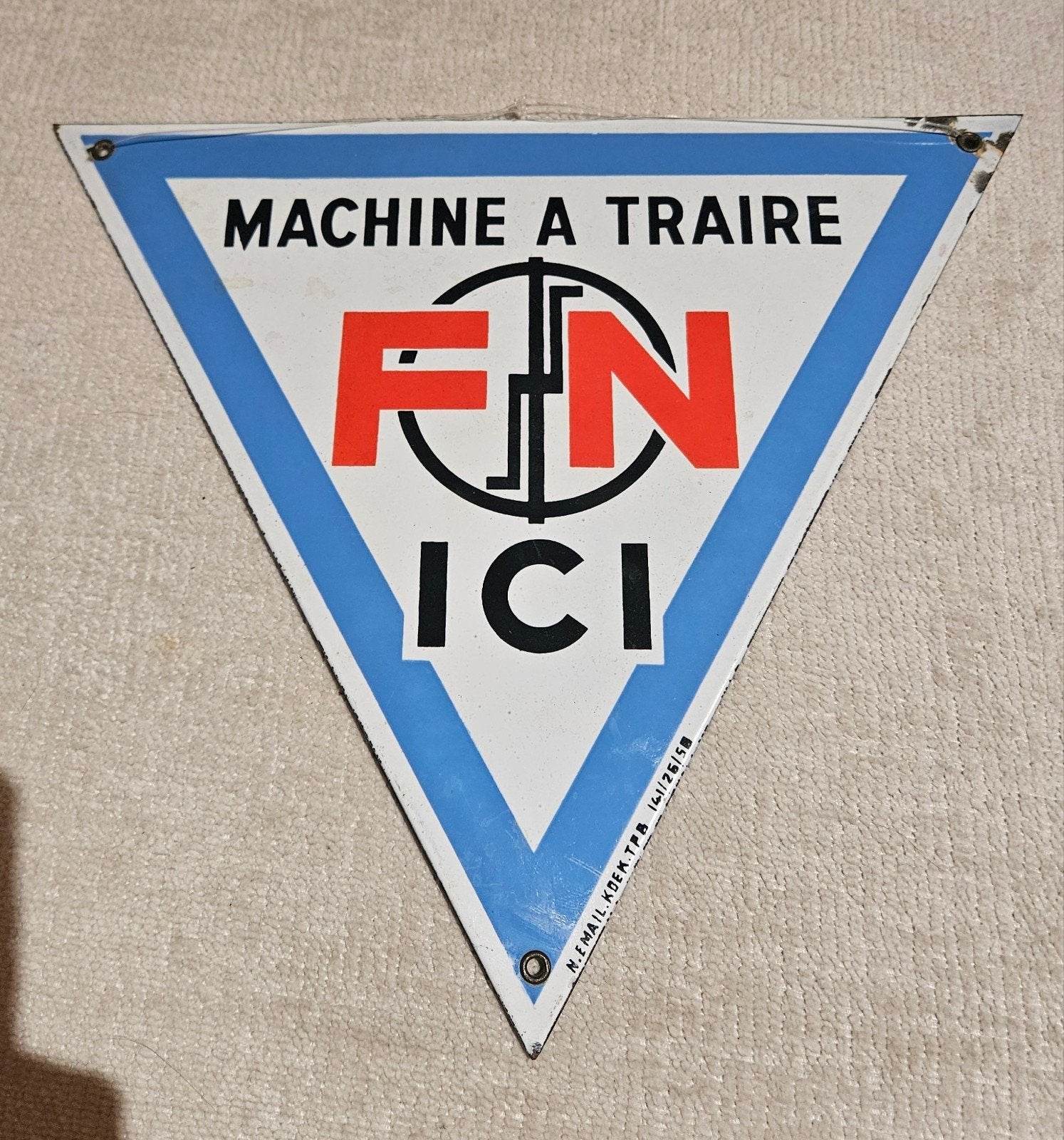 plaque emaillée FN machine a traire 1958 superbe état, Enlèvement ou Envoi