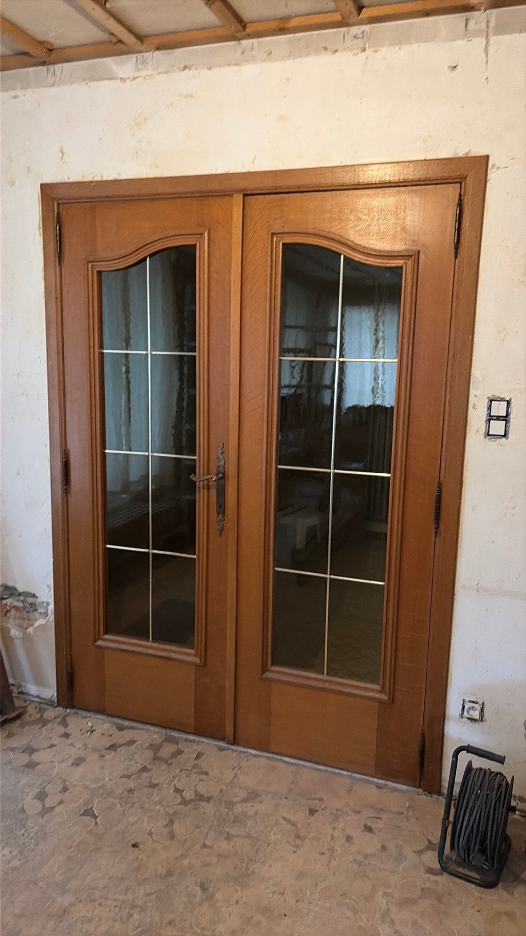 Antieke Dubbele binnendeur met geel glas, Ophalen, Zo goed als nieuw, Glas, Binnendeur