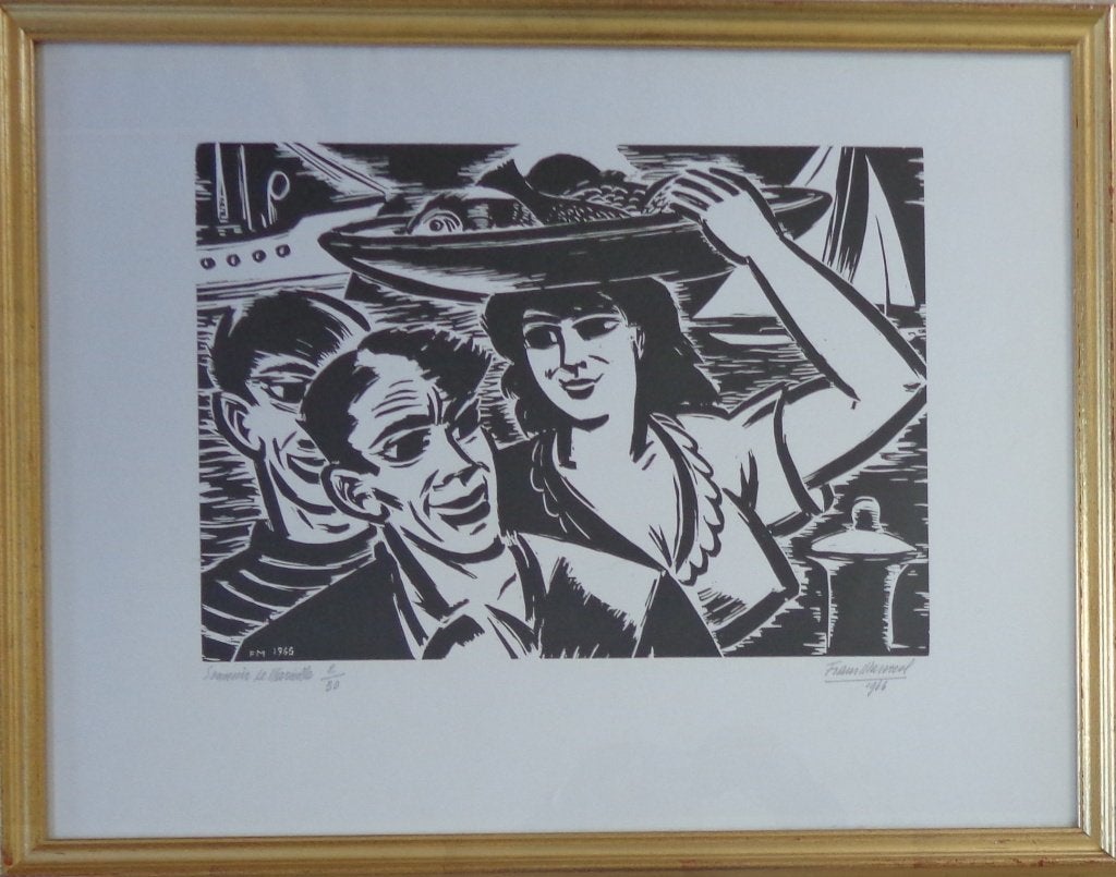 FRANS MASEREEL / MARSEILLE / ZW-W HOUTSNEDE / 55x70cm KADER, Antiek en Kunst, Ophalen of Verzenden