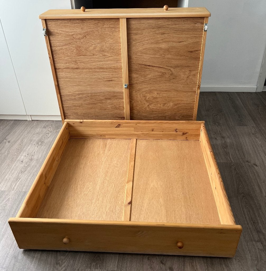 stevige bedlades 98x98cm met 5 wielen, Ophalen, Zo goed als nieuw, Hout, 100 cm