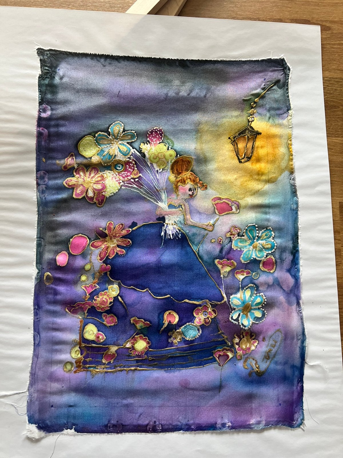 Soie peinte à la main d'après Marie Cardouat — 22 x 32 cm, Enlèvement ou Envoi