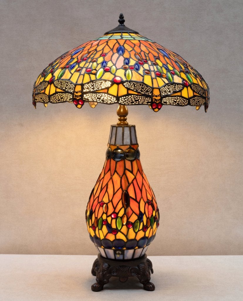 Lampe - Style Tiffany - libellule - Laiton, Verre, Enlèvement
