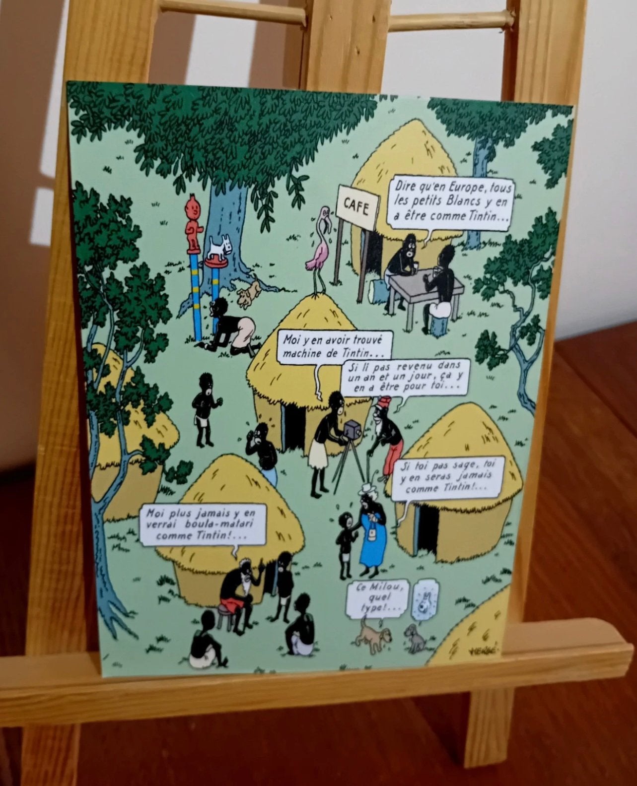 Tintin carte postale Tintin au Congo (scene finale d'adieu), Collections, Envoi, Tintin, Comme neuf, Image, Affiche ou Autocollant